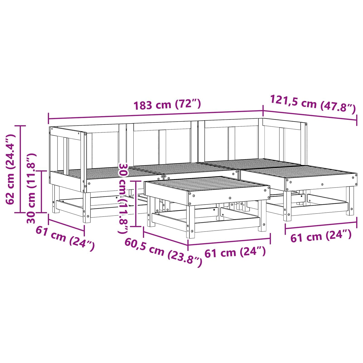 Kerti lounge szett 5 pcs Viaszbarna Tömör fenyő