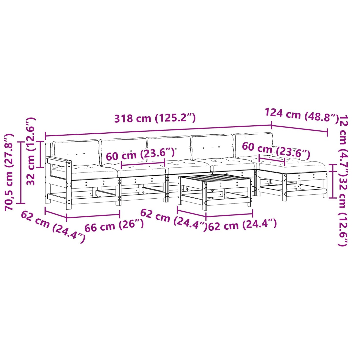 Kerti lounge szett 7 pcs Viaszbarna Tömör Fenyőfa