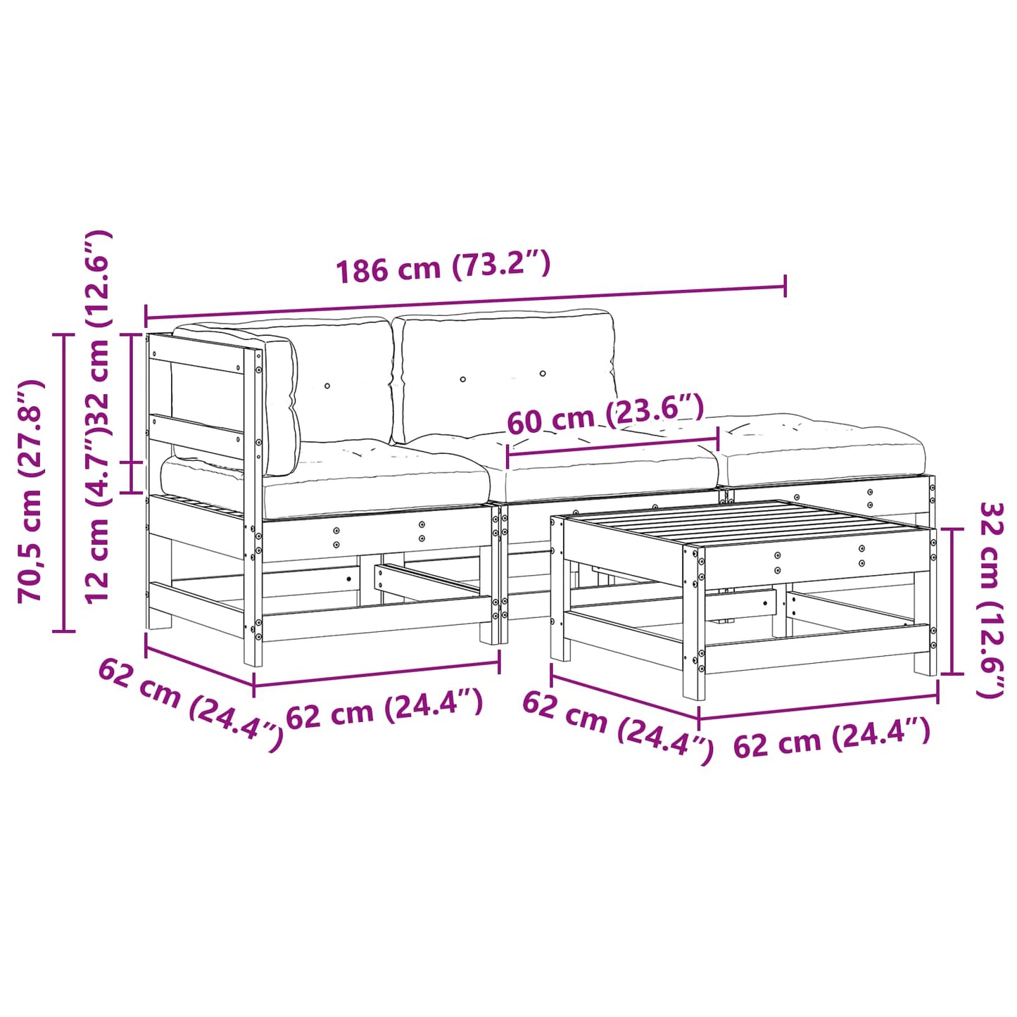 Kerti lounge szett 4 pcs Viaszbarna Tömör Fenyőfa