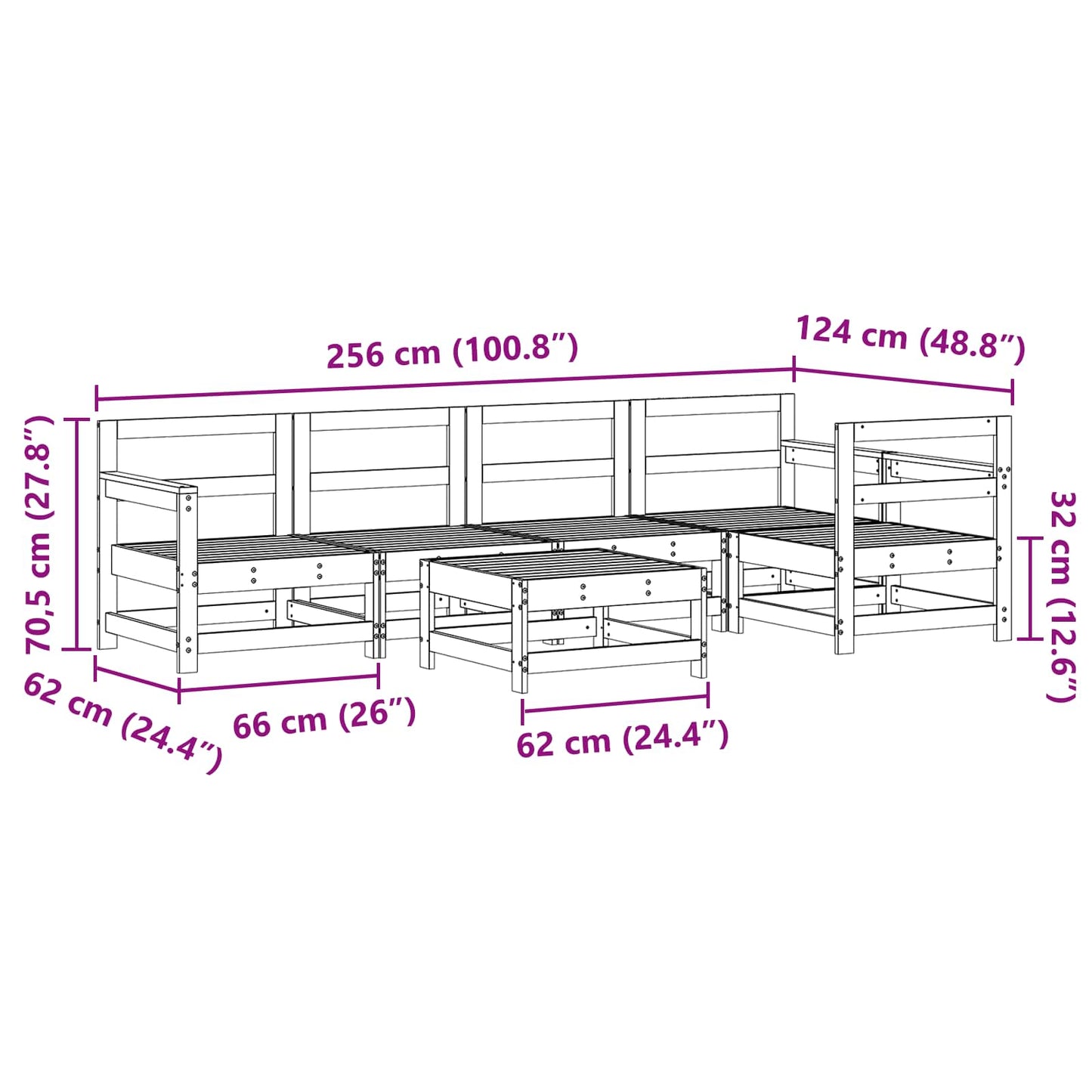 Kerti lounge szett 6 pcs Viaszbarna Tömör fenyő