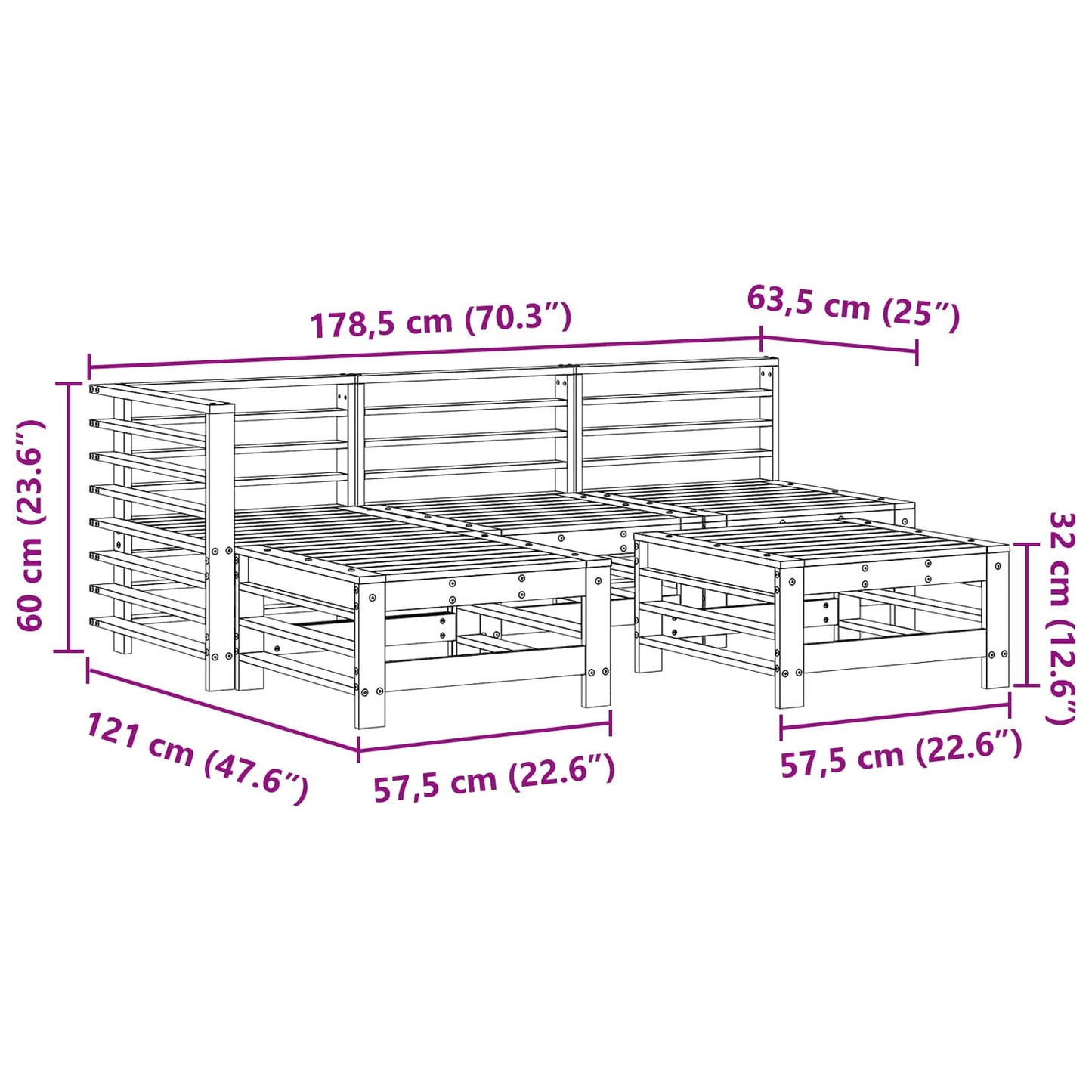 Kerti lounge szett 5 pcs Viaszbarna Tömör fenyő