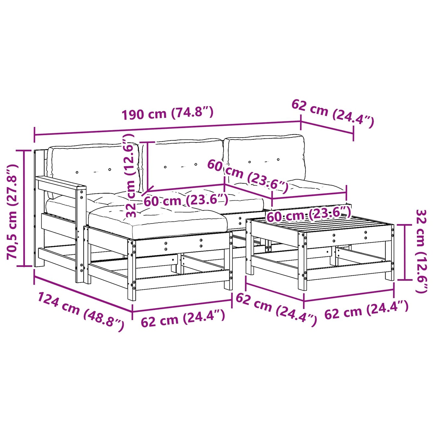 Kerti lounge szett 5 pcs Gyantás Barna Fenyő Tömör Fenyőfa