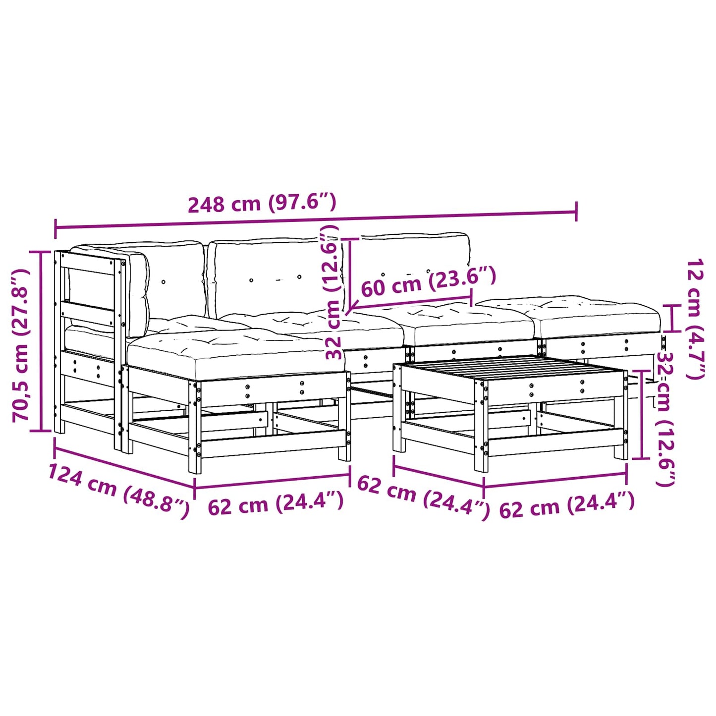 Kerti lounge szett 5 pcs Gyantás Barna Fenyő Tömör Fenyőfa