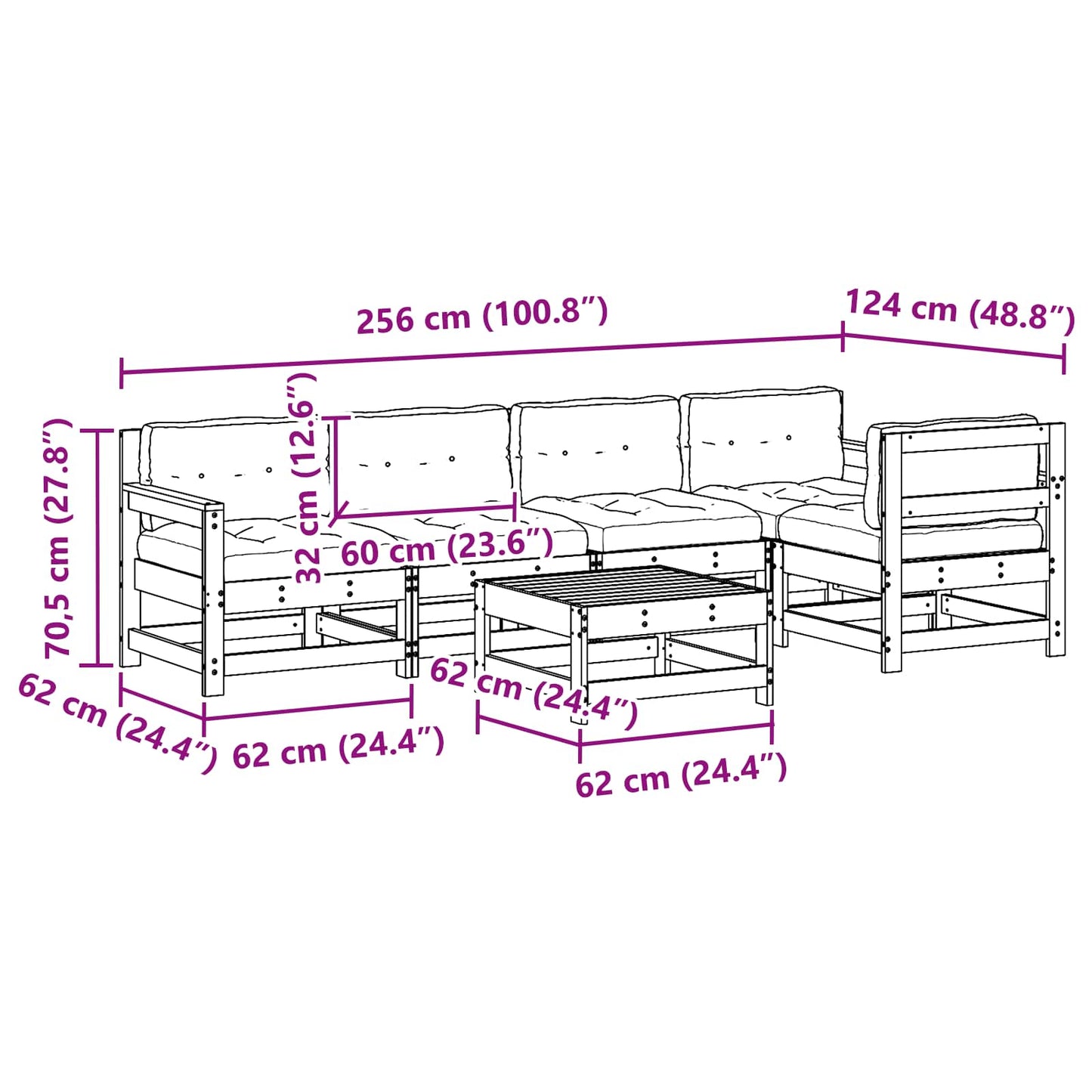 Kerti lounge szett 6 pcs Viaszbarna Tömör Fenyőfa