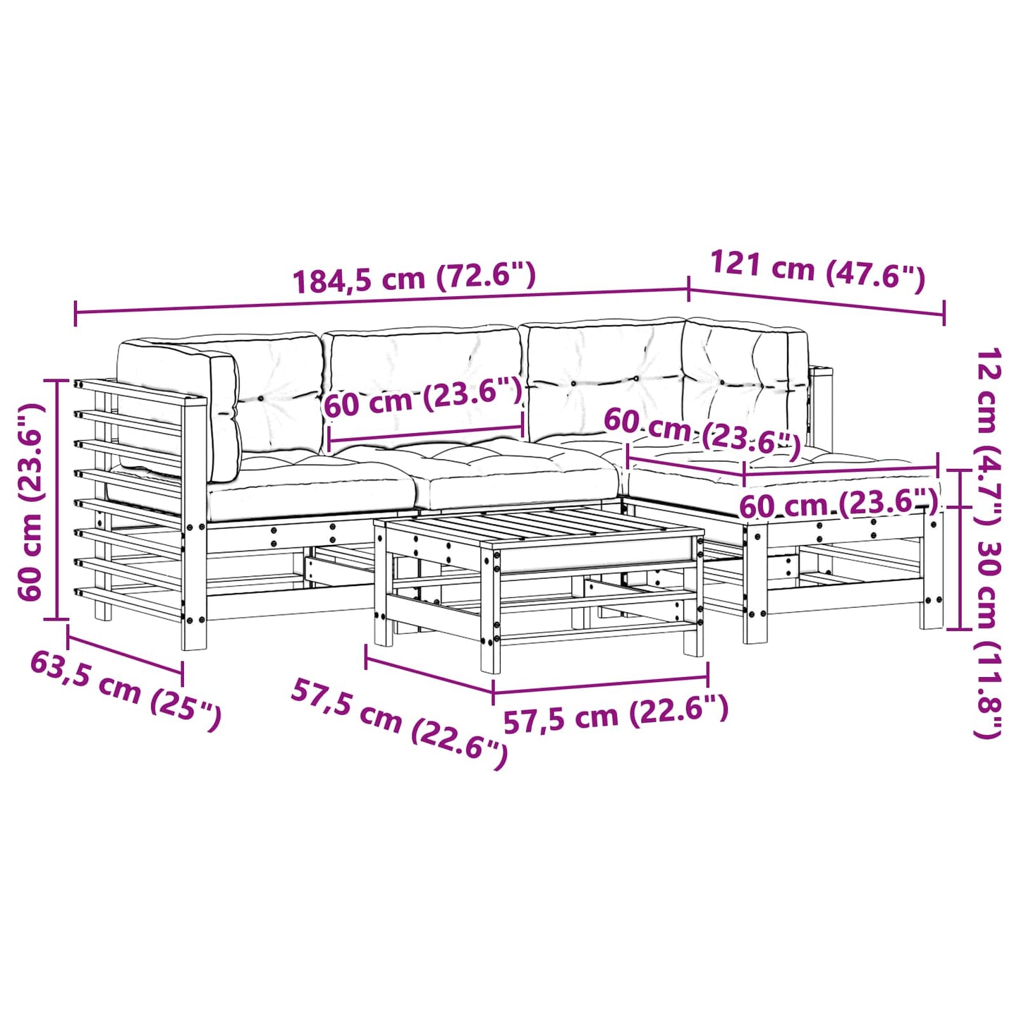Kerti lounge szett 5 pcs Viaszbarna Tömör Fenyőfa