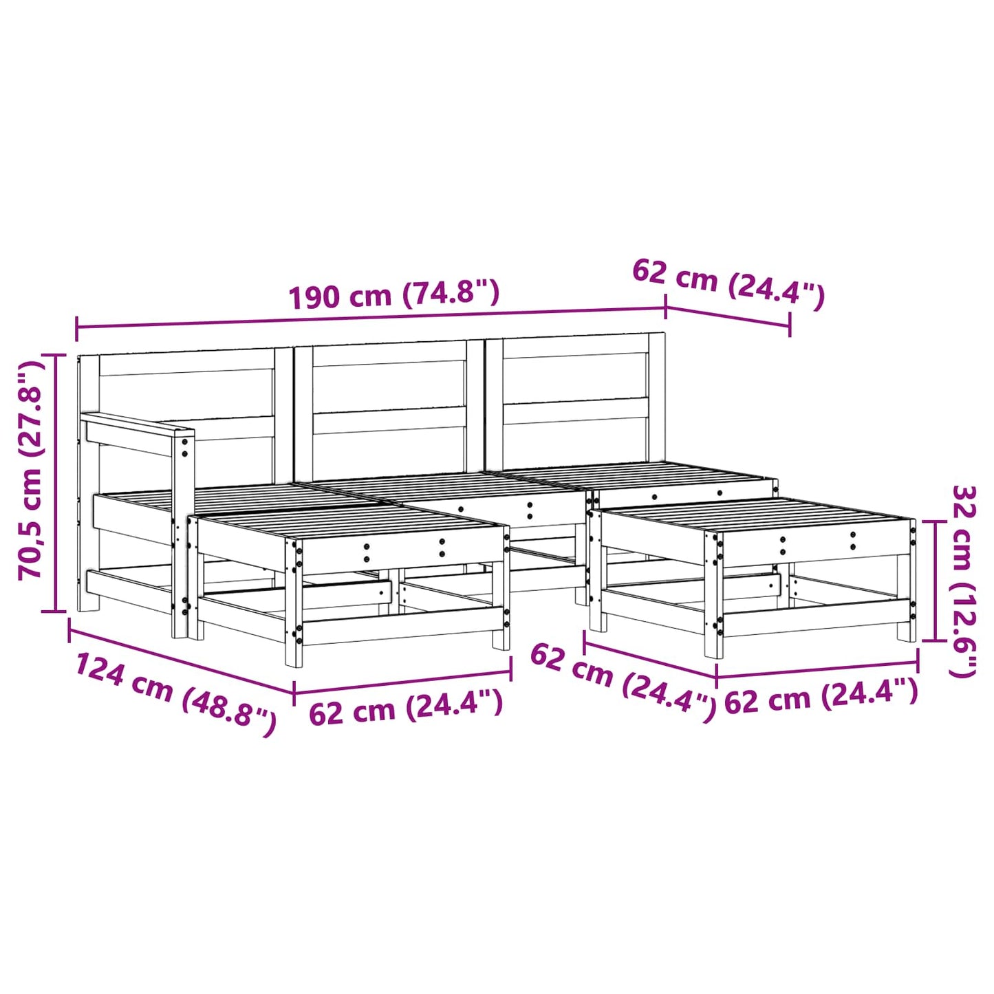 Kerti lounge szett 5 pcs Viaszbarna Tömör fenyő
