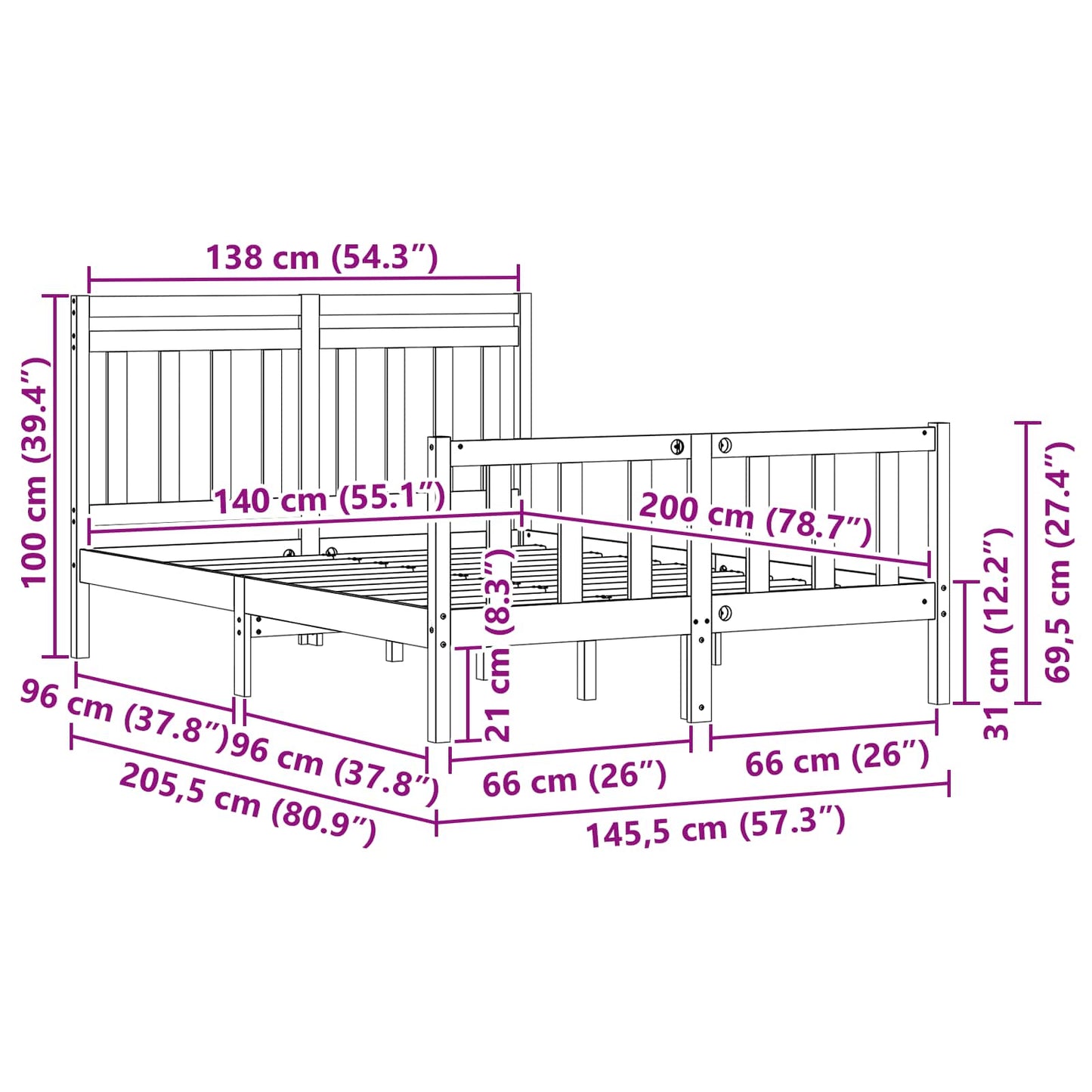 Ágykeret fejtámlával 2 pcs Faggyú barna 205,5 x 145,5 x 100 cm