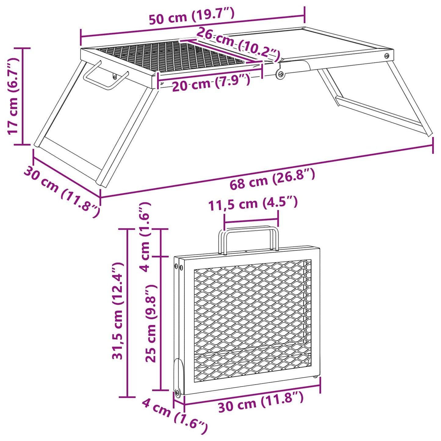 Összecsukható Kemping Grill Fekete 31,5 x 26,5 x 4 cm
