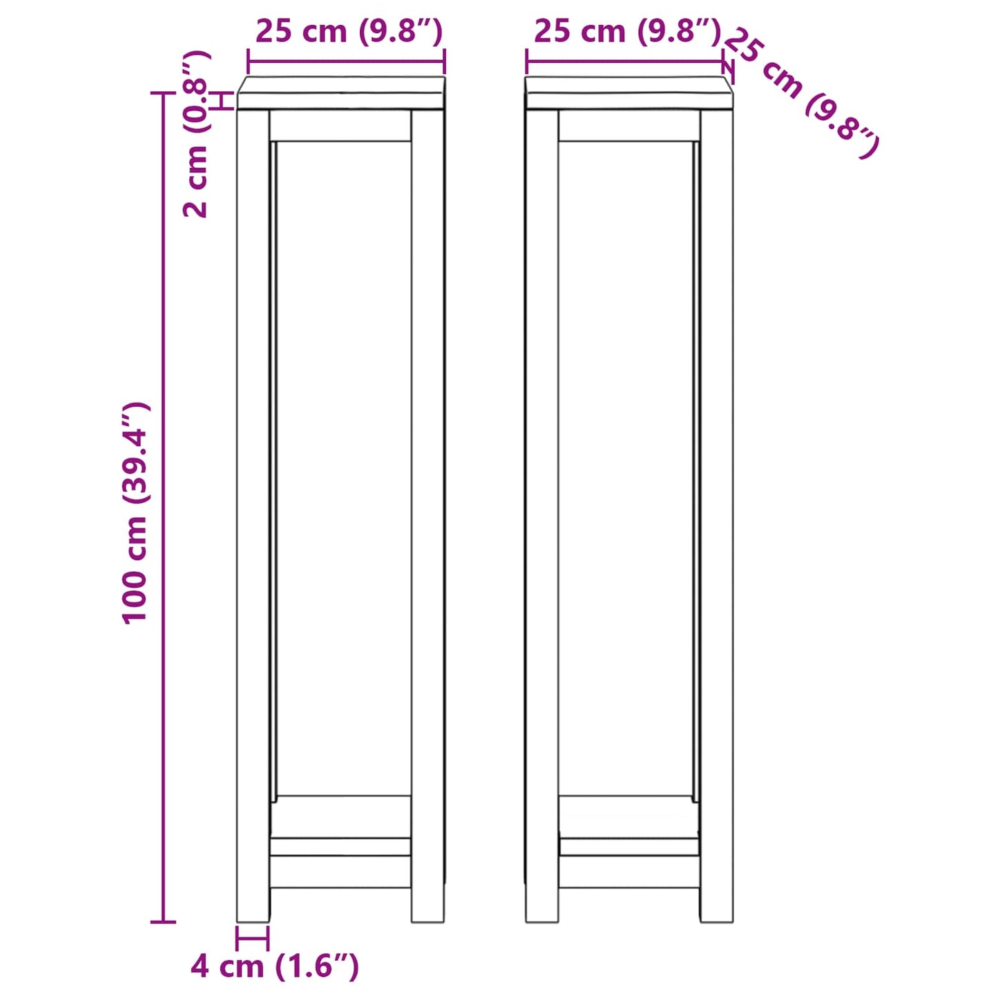 Növényállvány 2 db Természetes 25 x 25 x 100 cm Tömör Teakfa