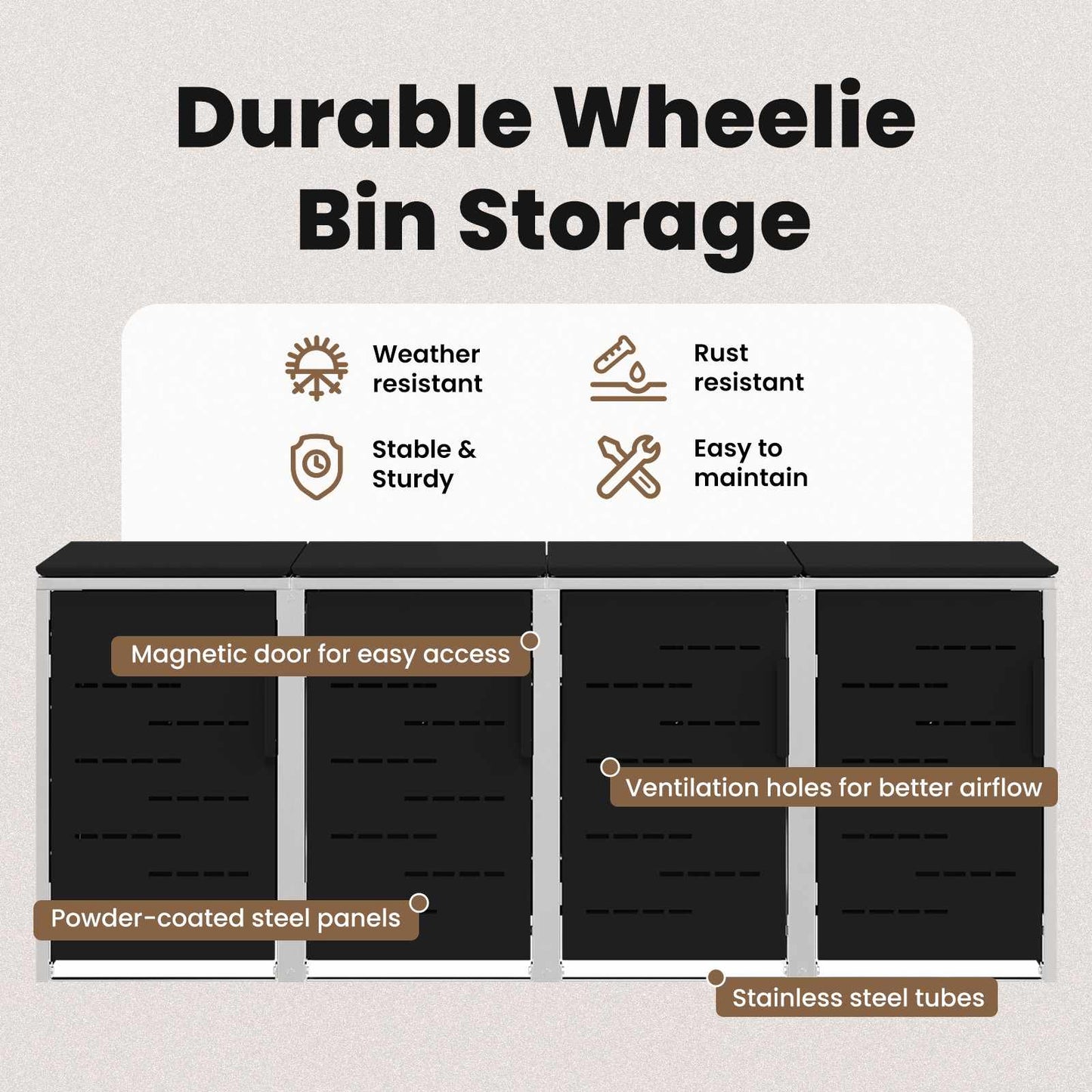 Kerekes Hulladékgyűjtő Tárolás for 4 Bins 240L Fekete