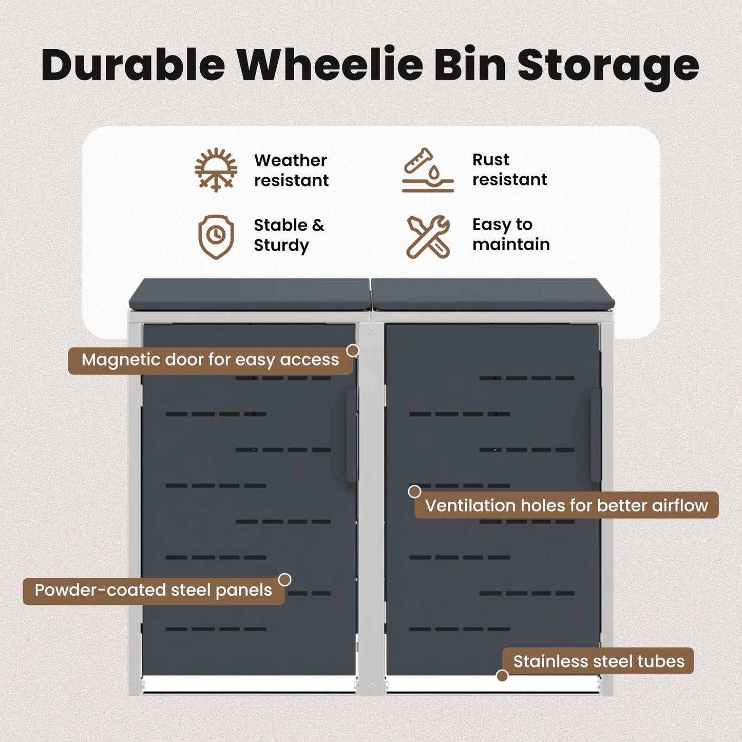 Kerekes Hulladékgyűjtő Tárolás for 2 Bins 240L Antracitszürke