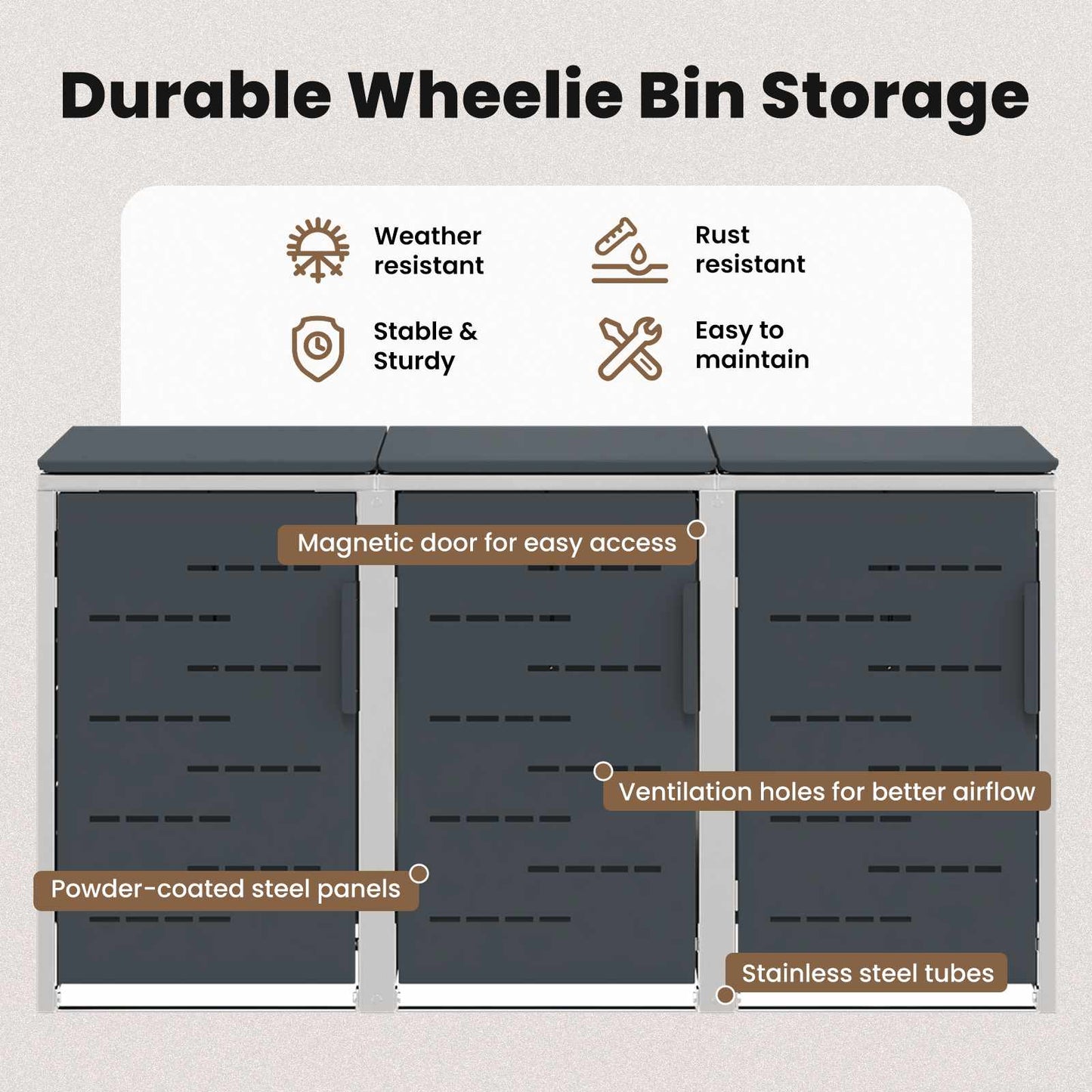 Kerekes Hulladékgyűjtő Tárolás for 3 Bins 240L Antracitszürke