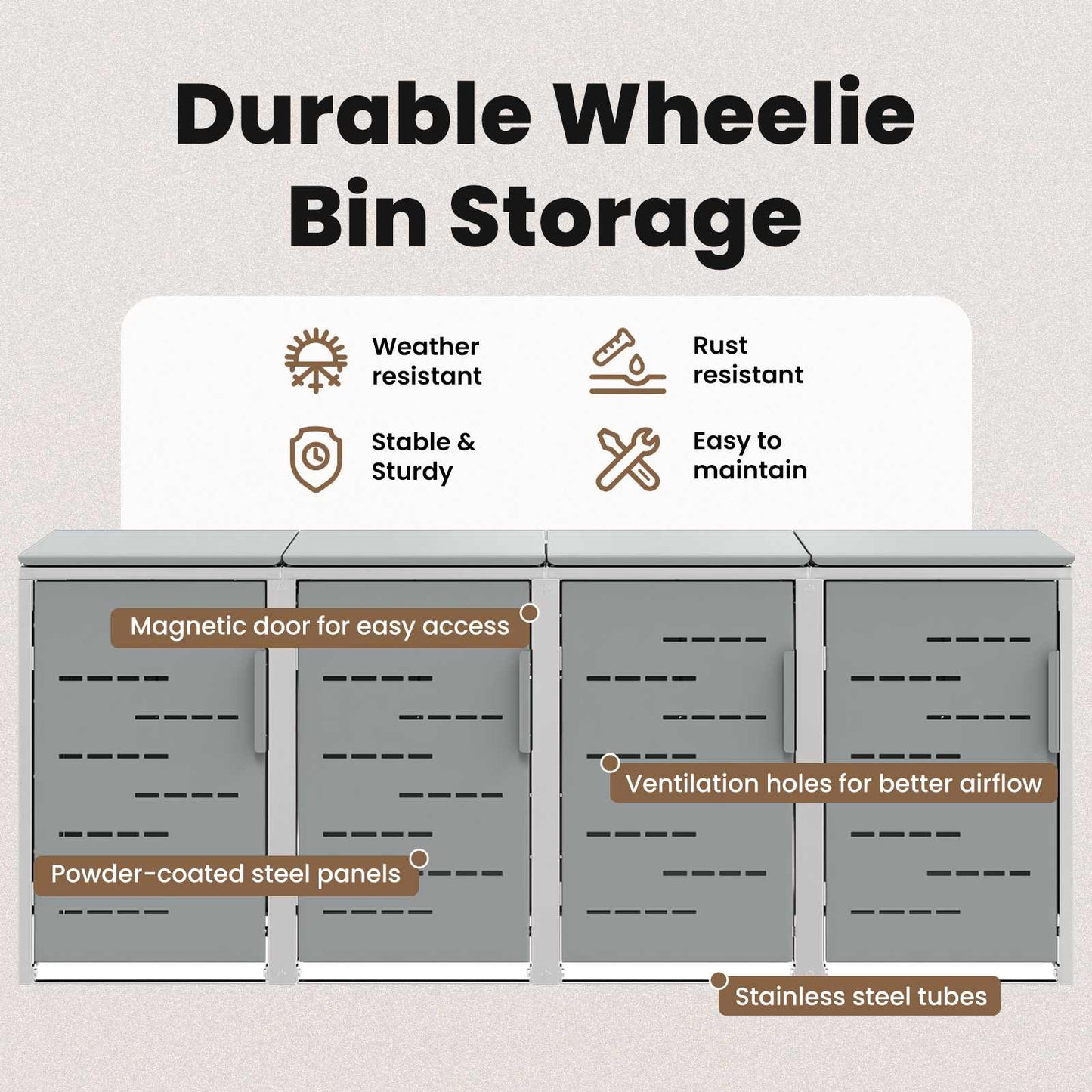 Kerekes Hulladékgyűjtő Tárolás for 4 Bins 240L Szürke