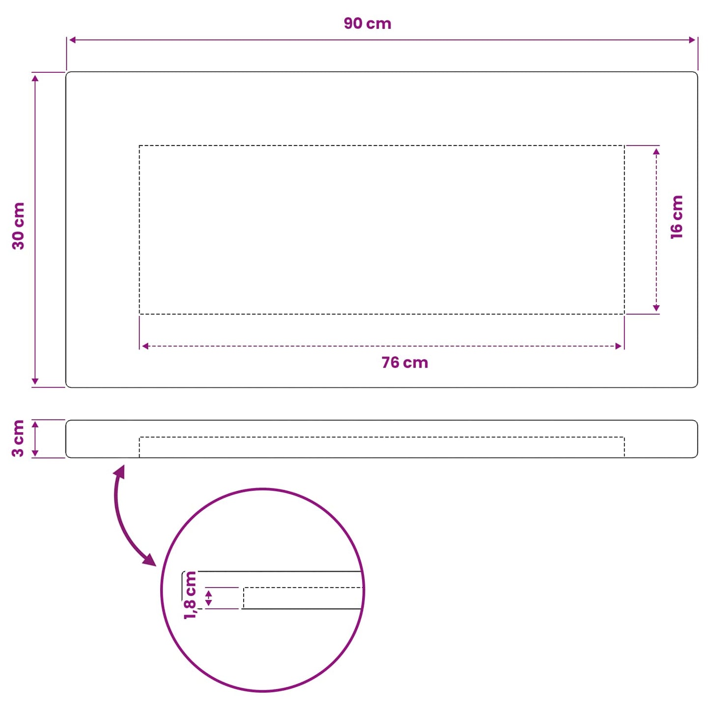 Téglalap Asztallap 90 x 30 x 3 cm Négyszögletes Tömör Akácfa