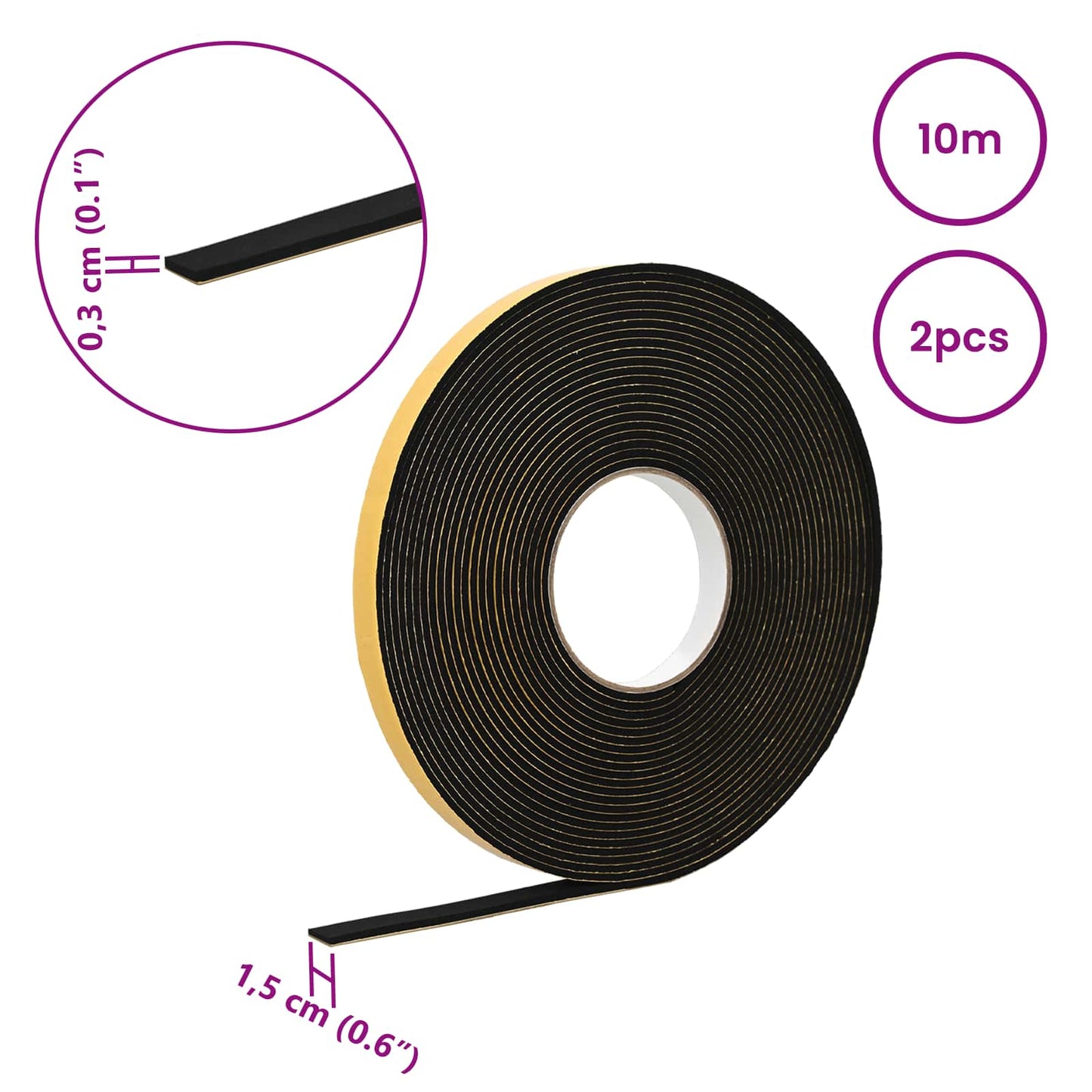 Öntapadó habszalag 2 pcs Fekete 15mm x 10m CR Hab