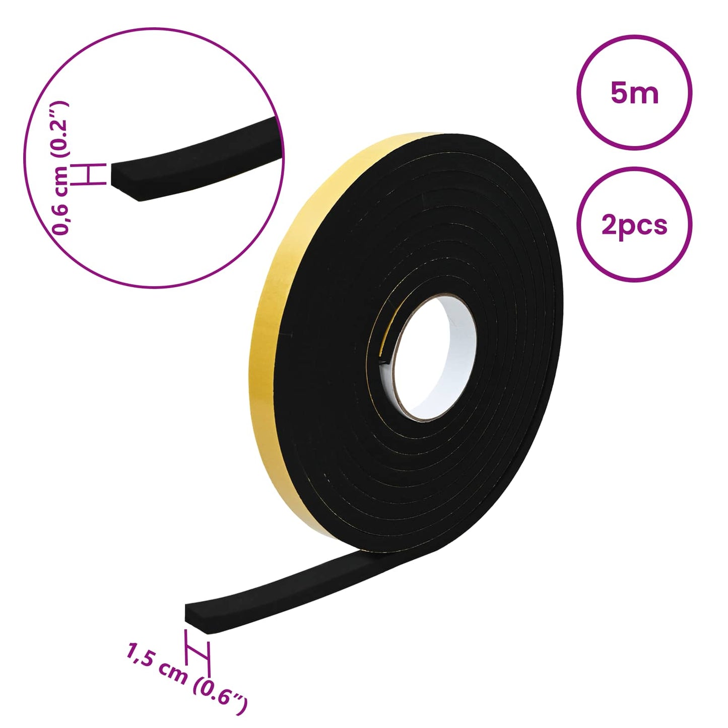 Öntapadó habszalag 2 pcs Fekete 15mm x 5m CR Hab