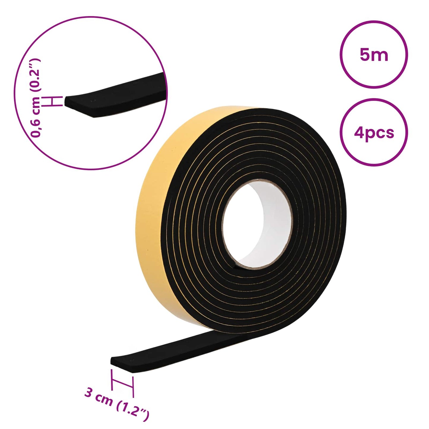 Öntapadó habszalag 4 pcs Fekete 30mm x 5m CR Hab