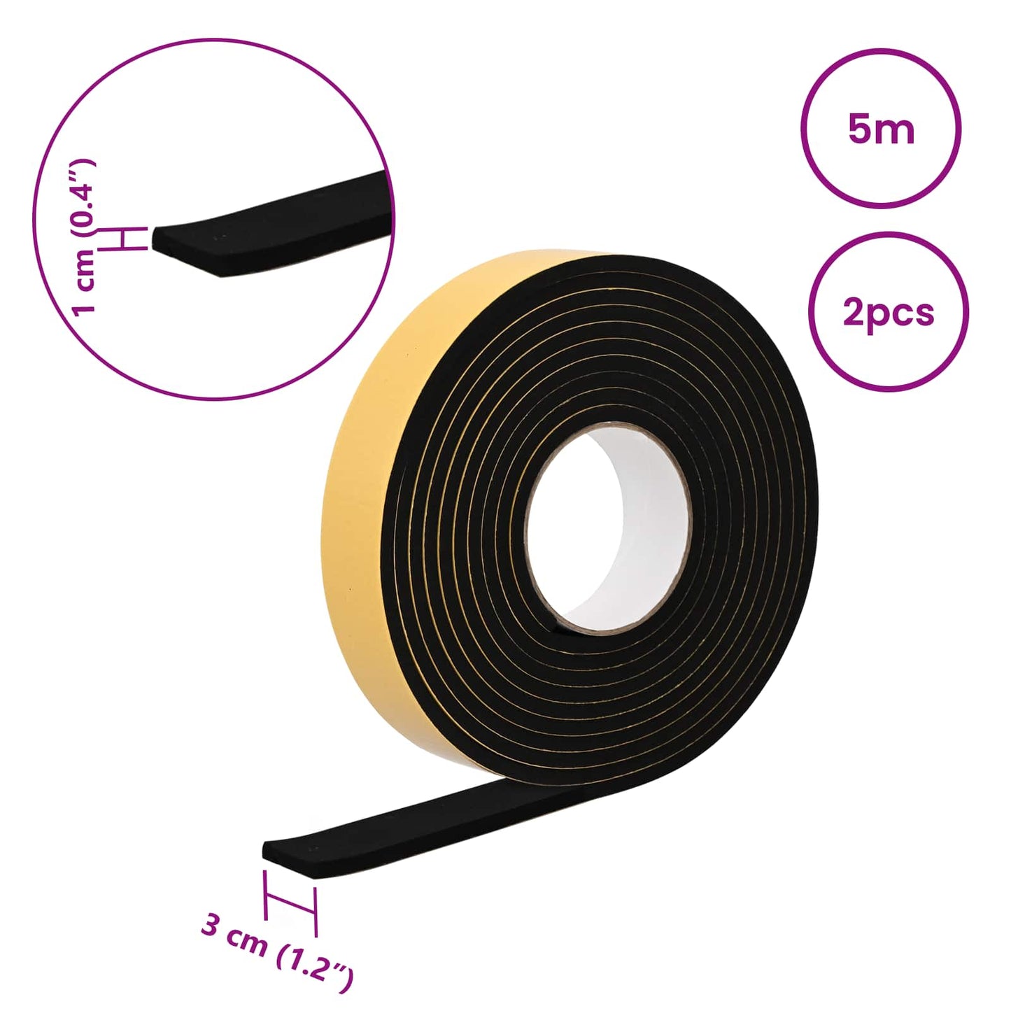 Öntapadó habszalag 2 pcs Fekete 30mm x 5m CR Hab