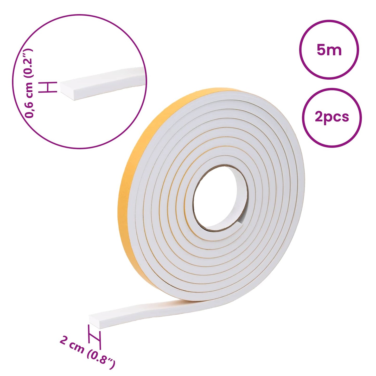 Öntapadó habszalag 2 pcs Fehér 20mm x 5m CR Hab