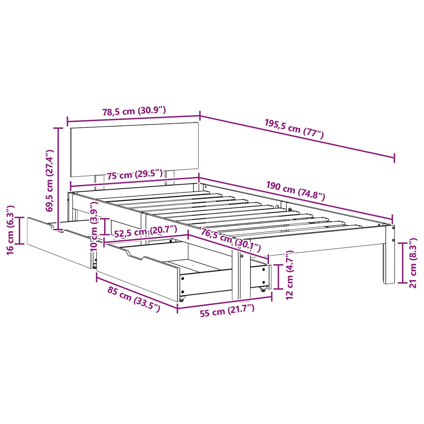 Ágykeret fejtámlával Faggyú barna 70 x 190 cm Tömör fenyőfa