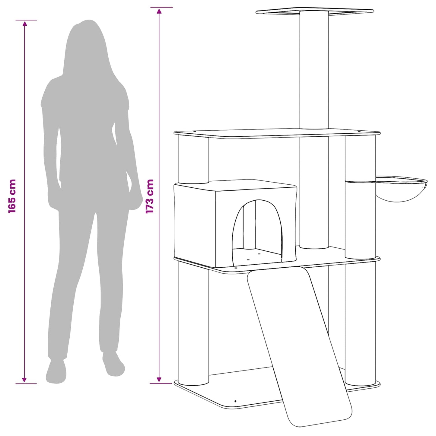 Macskafa kapálózó rudakkal Világosszürke 173 cm