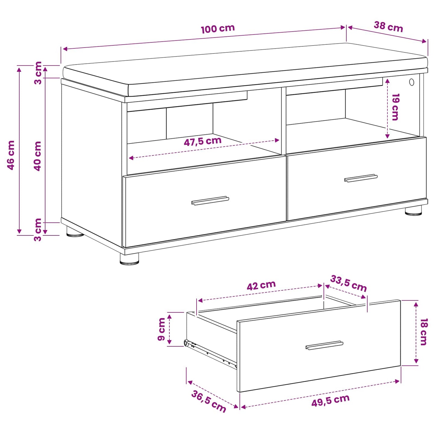 Cipőpad Párnával Kézműves Tölgy 100 x 38 x 46 cm Szerelt Fa