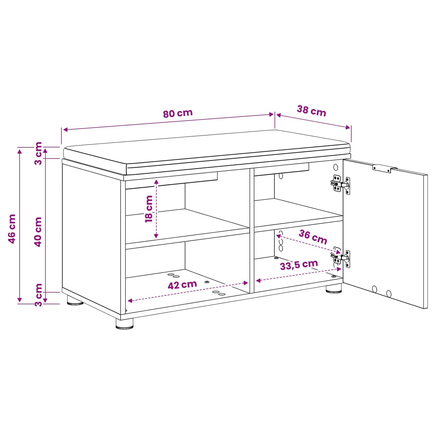 Cipőpad Párnával Kézműves Tölgy 80 x 38 x 46 cm Szerelt Fa