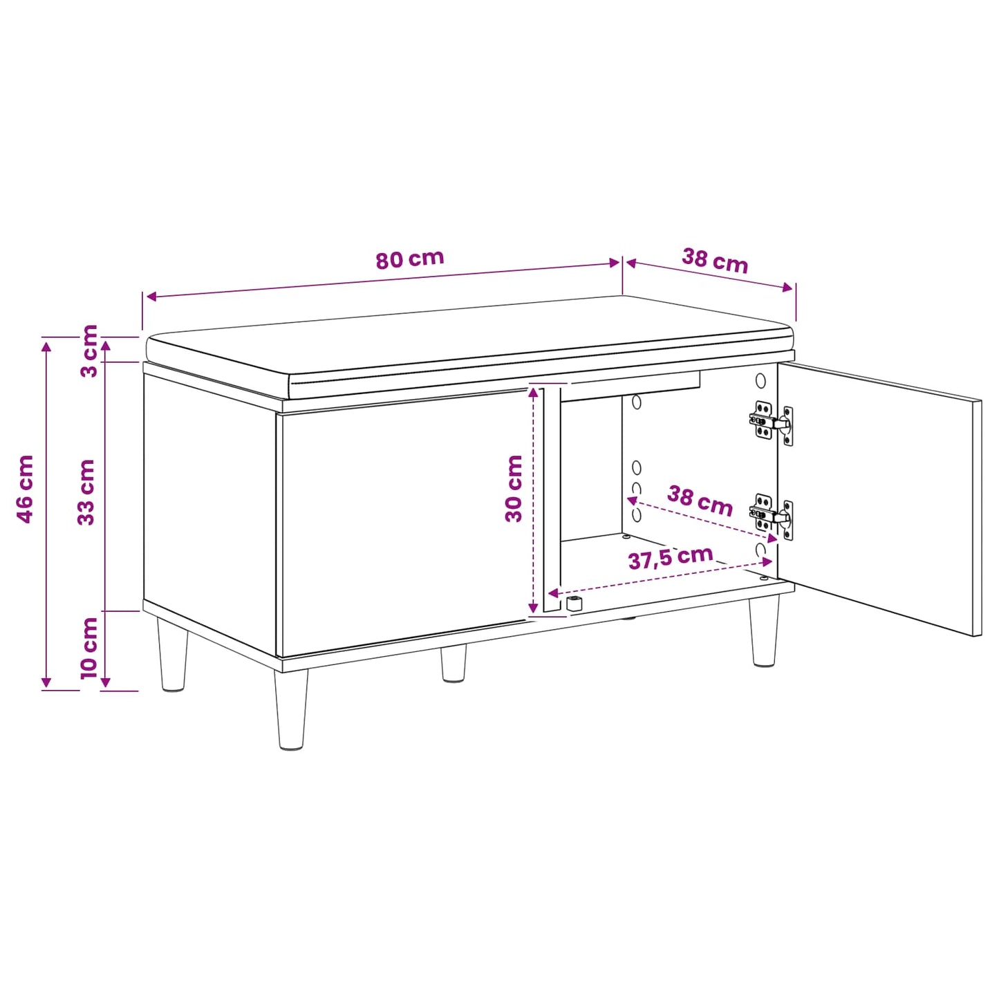 Cipőpad Párnával Kézműves Tölgy 80 x 38 x 46 cm Szerelt Fa