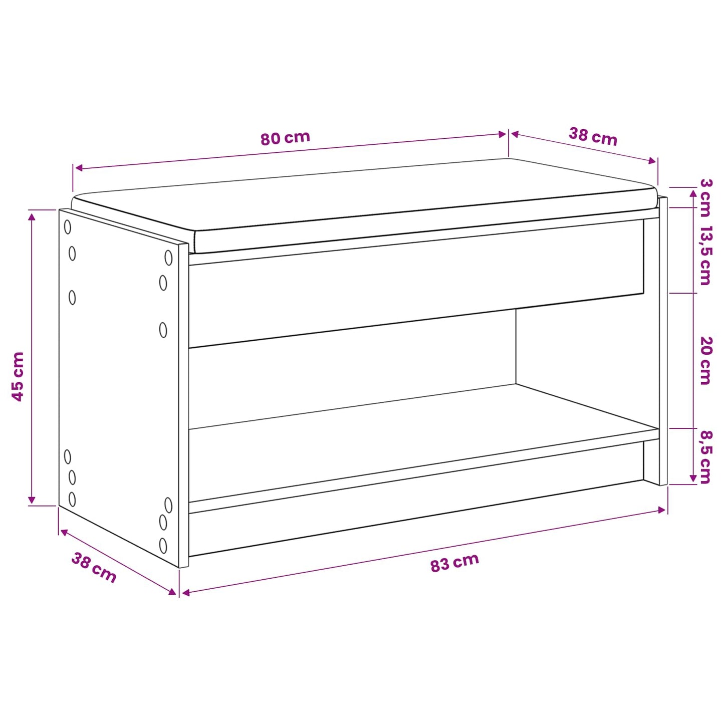 Cipőpad Párnával Kézműves Tölgy 83 x 38 x 45 cm Szerelt Fa