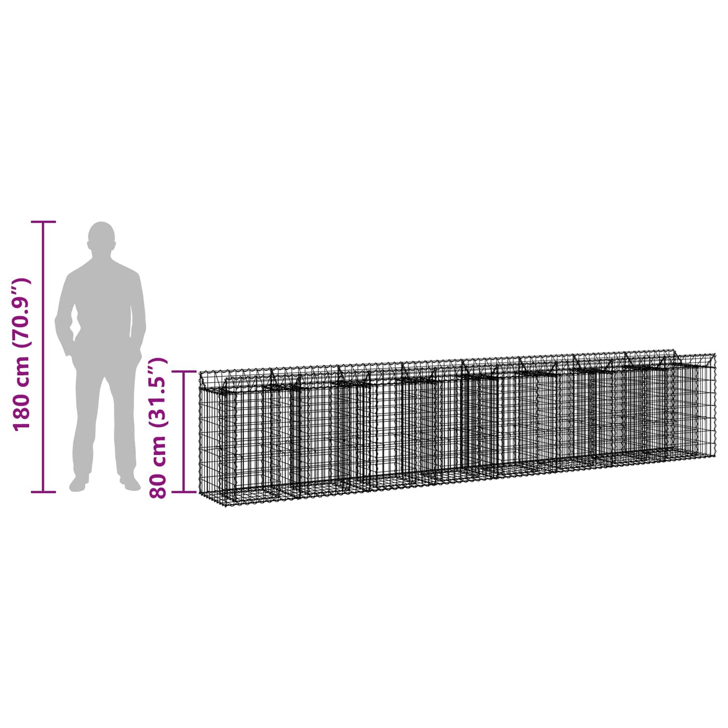 Gabion emelt ágy 3 pcs Ezüst