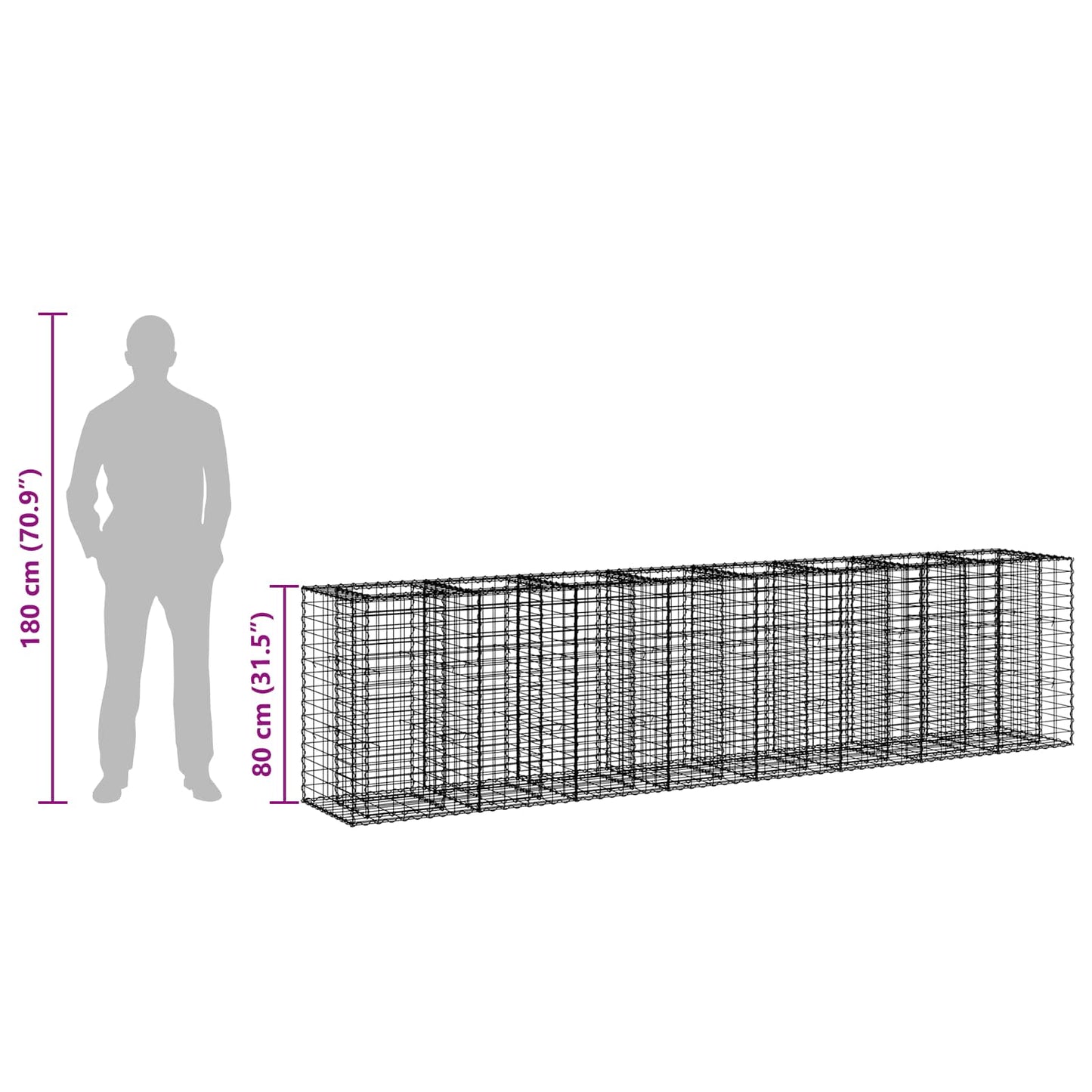 Gabion emelt ágy 2 pcs Ezüst 330 x 50 x 80 cm Horganyzott acél
