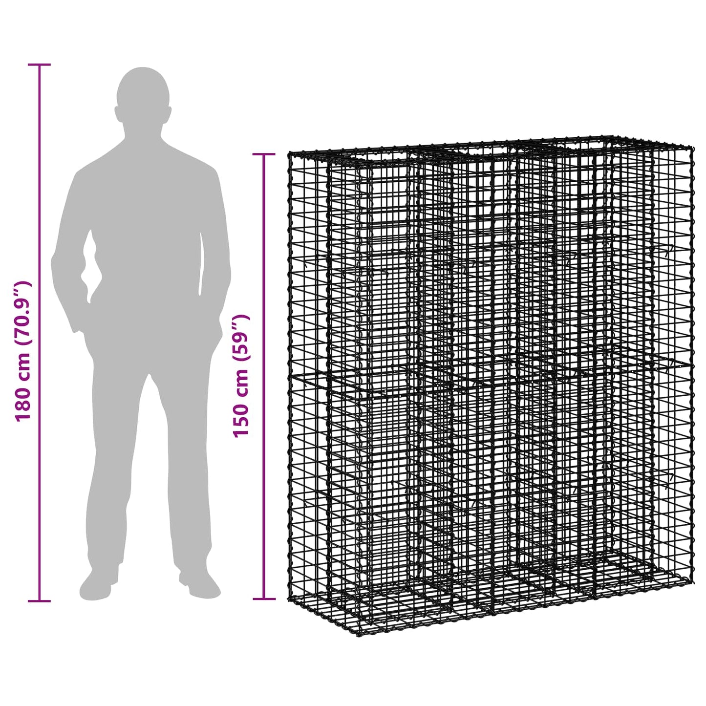Gabion emelt ágy 2 pcs Ezüst 130 x 50 x 150 cm Horganyzott acél