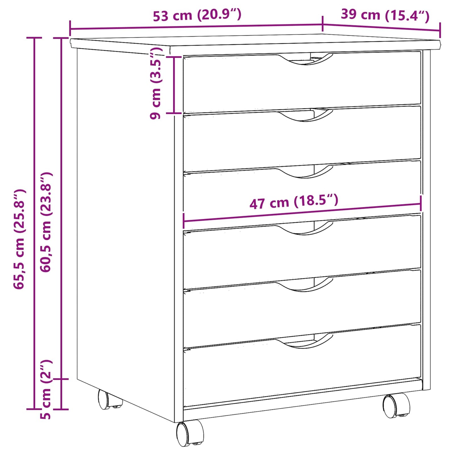 Görgős szekrény fiókokkal MOSS Tiszta lakk 53 x 39 x 65,5 cm