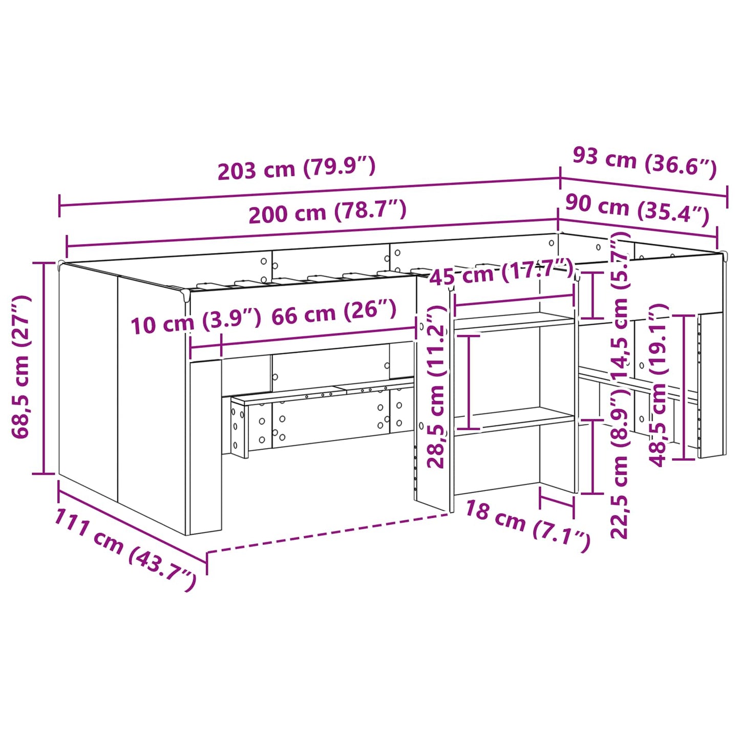 Gyerekek Magas Ágykeret 2 pcs Fekete Tölgy 90 x 200 cm