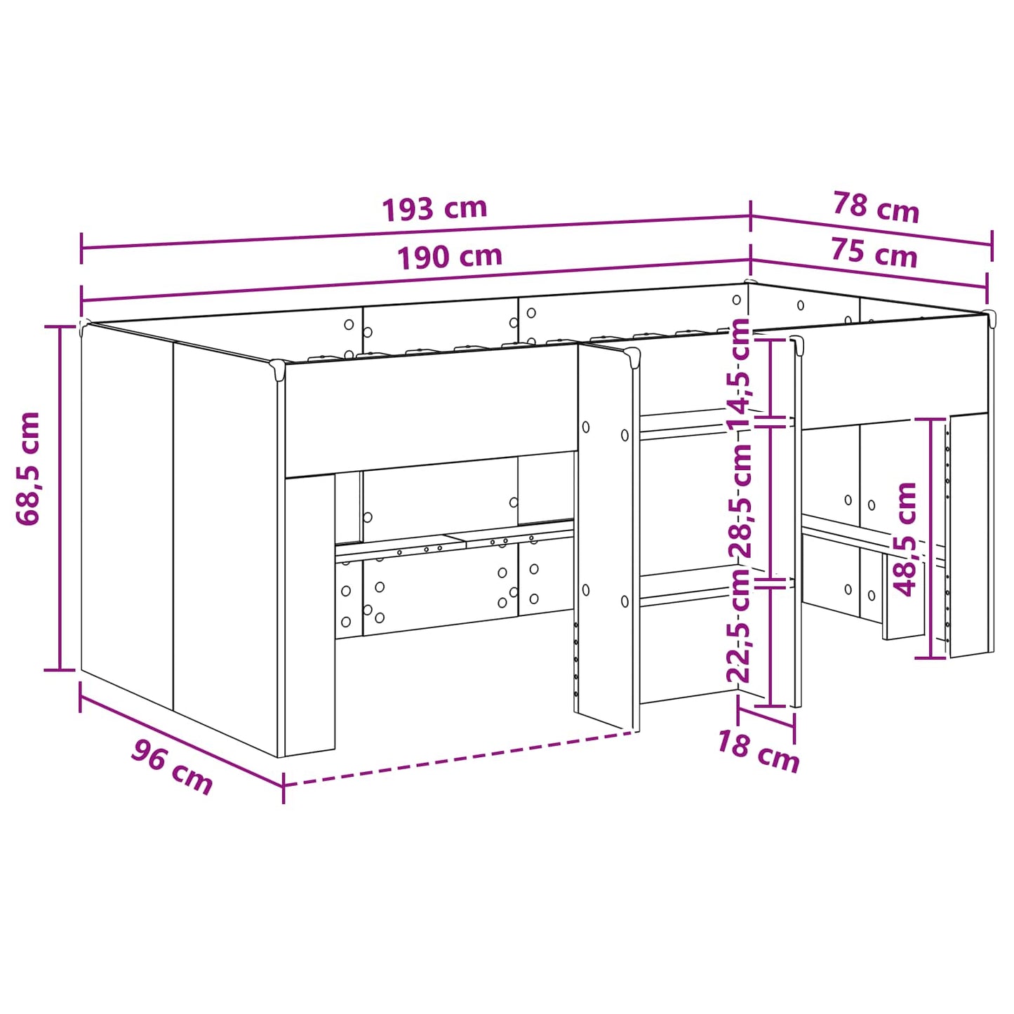 Gyerekek Magas Ágykeret 2 pcs Antik Fa 193 x 96,1 x 68,5 cm