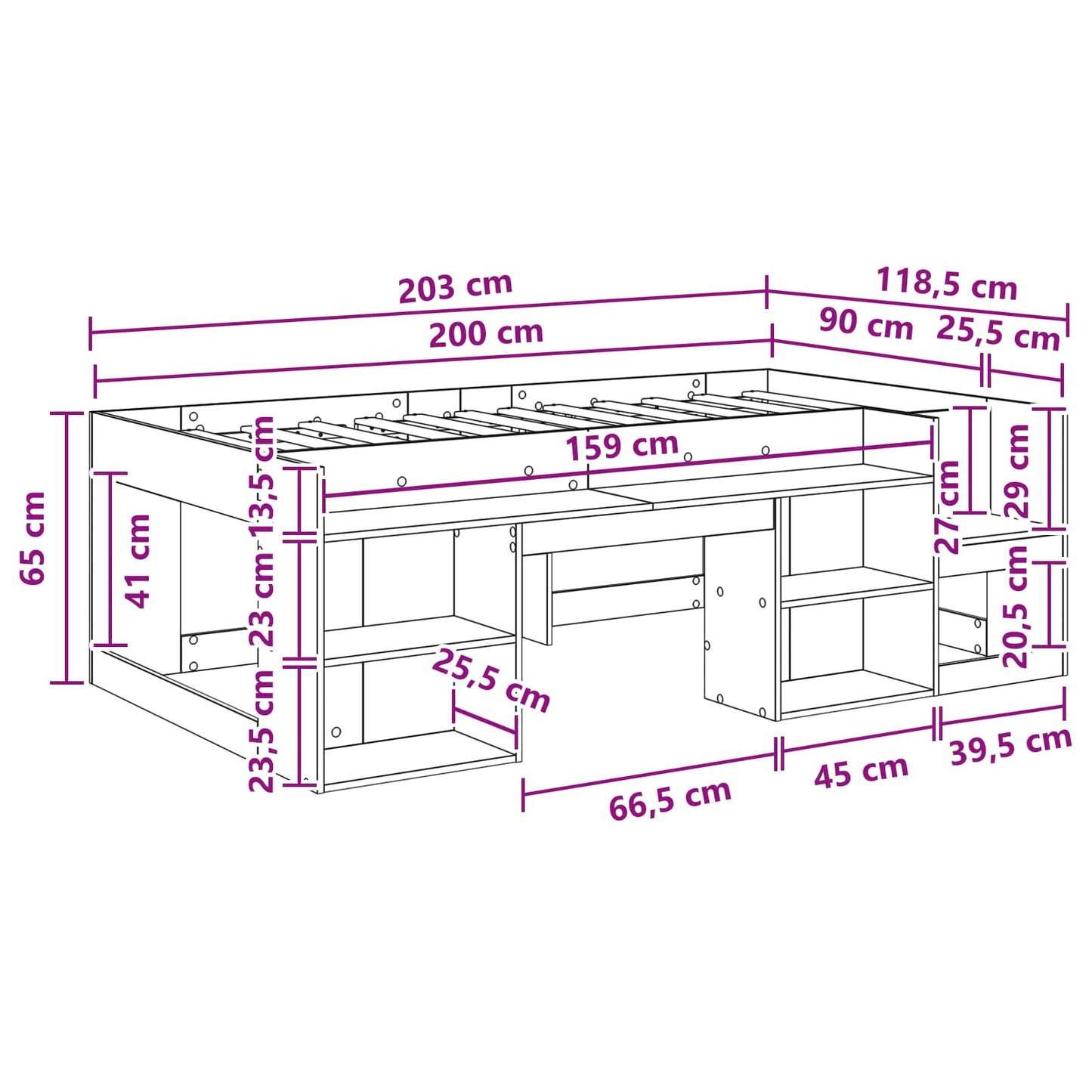 Gyerekágy keret tárolóval Betonszürke 90 x 200 cm Szerelt Fa