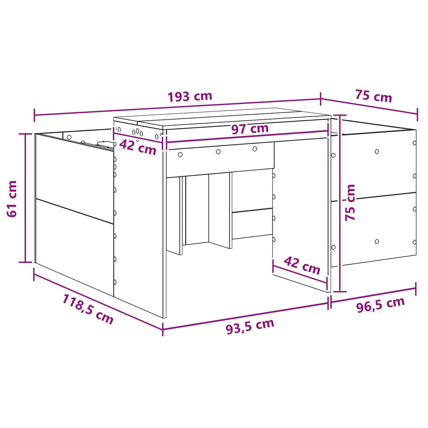 Gyerekek Magas Ágykeret Íróasztallal Betonszürke 75 x 190 cm