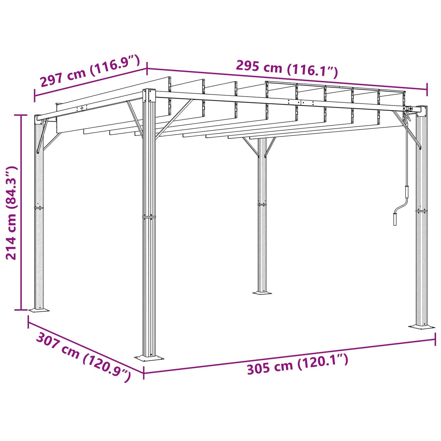 Sátras pavilon lamellás tetővel 3 x 3 x 2,14 m Zöld