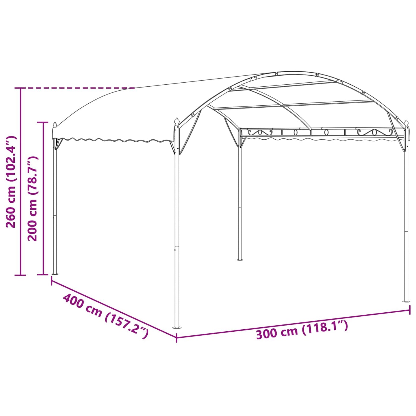 Pavilon 4 x 3 x 2,6 m Zöld Poliészter és acél