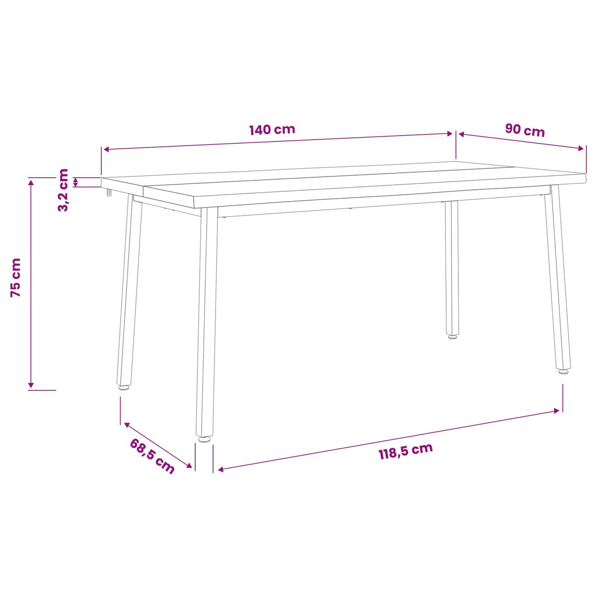 Élő élű étkezőasztal 140 x 90 x 75 cm Tömör Akácfa Sötét Barna