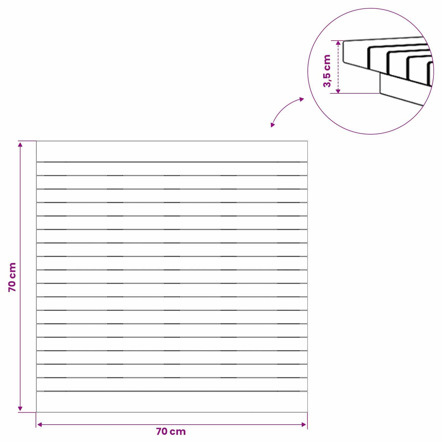 Asztallap 70 x 70 x 3,5 cm Négyzet Tömör Teakfa Természetes