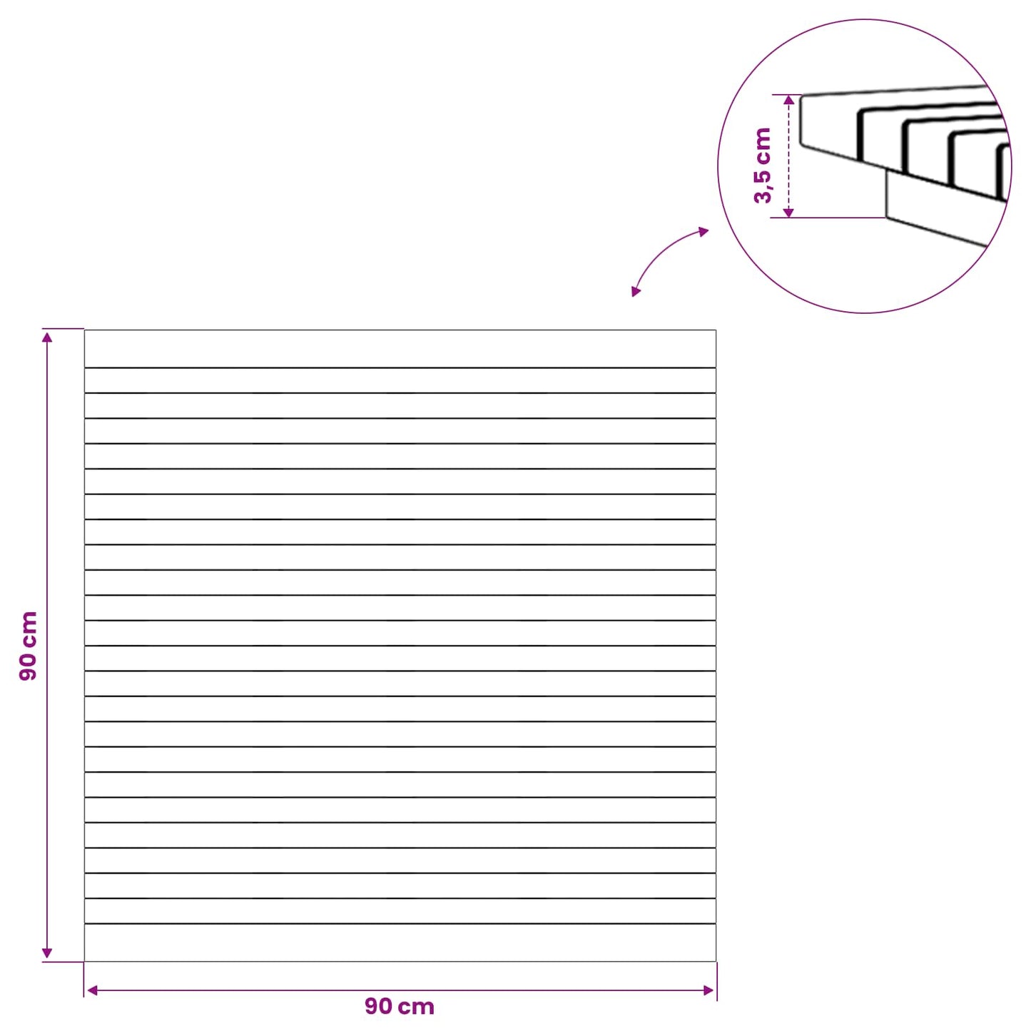 Asztallap 90 x 90 x 3,5 cm Négyzet Tömör Teakfa Természetes