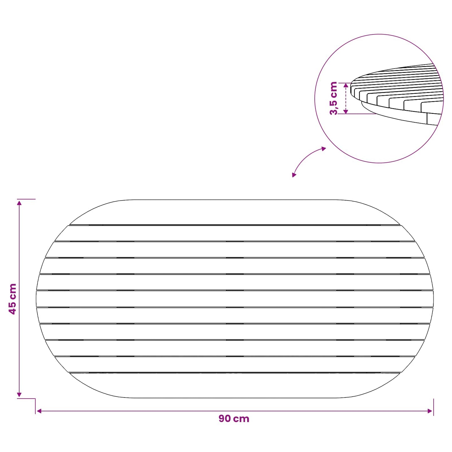 Asztallap 90 x 45 x 3,5 cm Ovális Tömör Teakfa Természetes