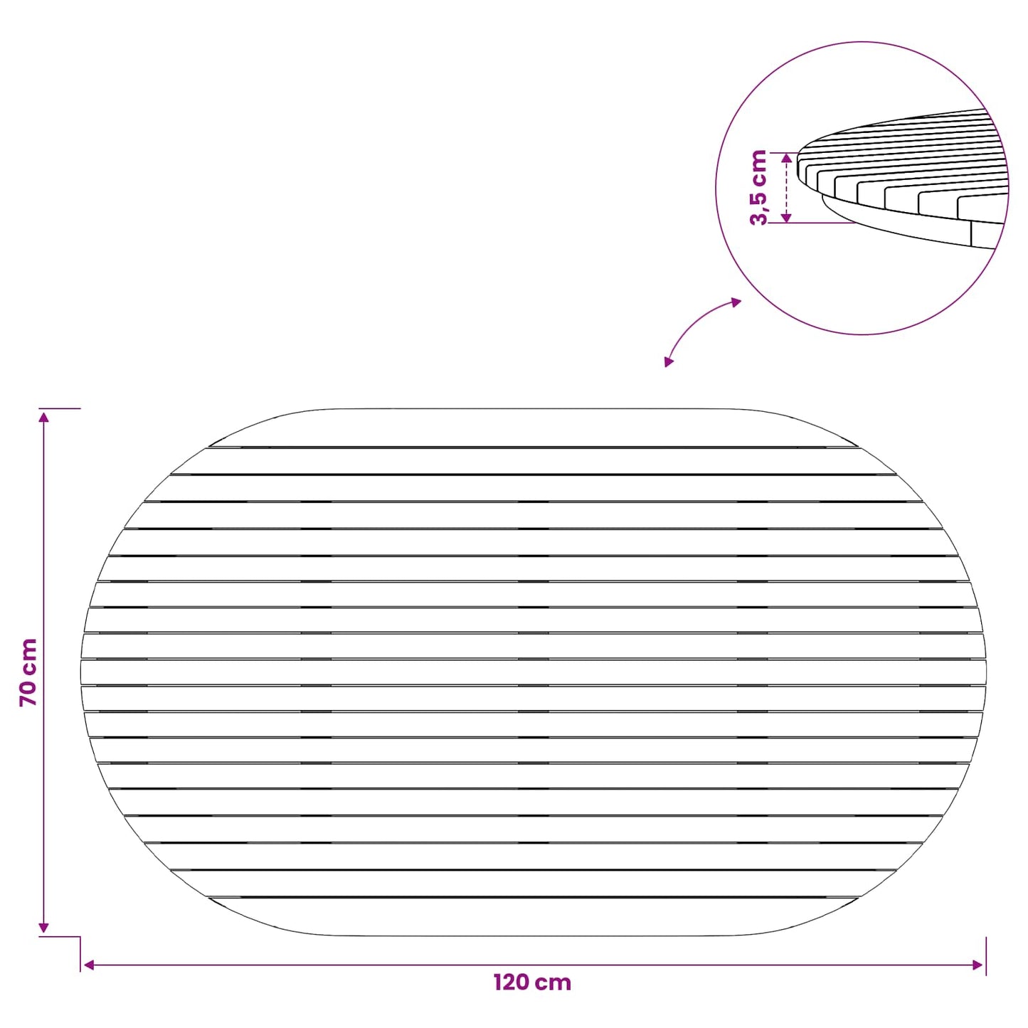 Asztallap 120 x 70 x 3,5 cm Ovális Tömör Teakfa Természetes
