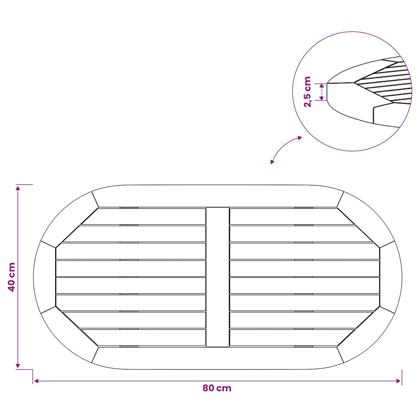 Asztallap 80 x 40 x 2,5 cm Ovális Tömör Teakfa Természetes