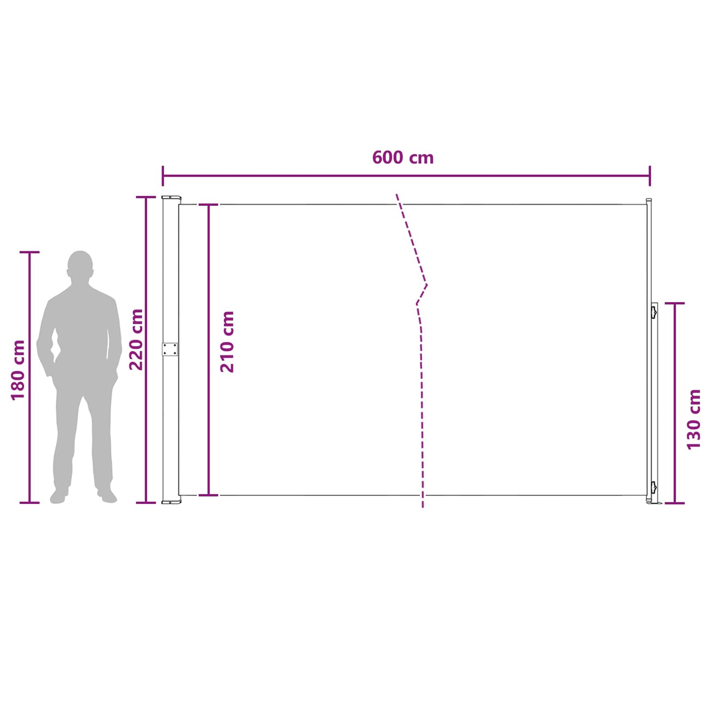 Húzható oldalsó napernyő 220 x 600 cm Poliészter Négyszögletes