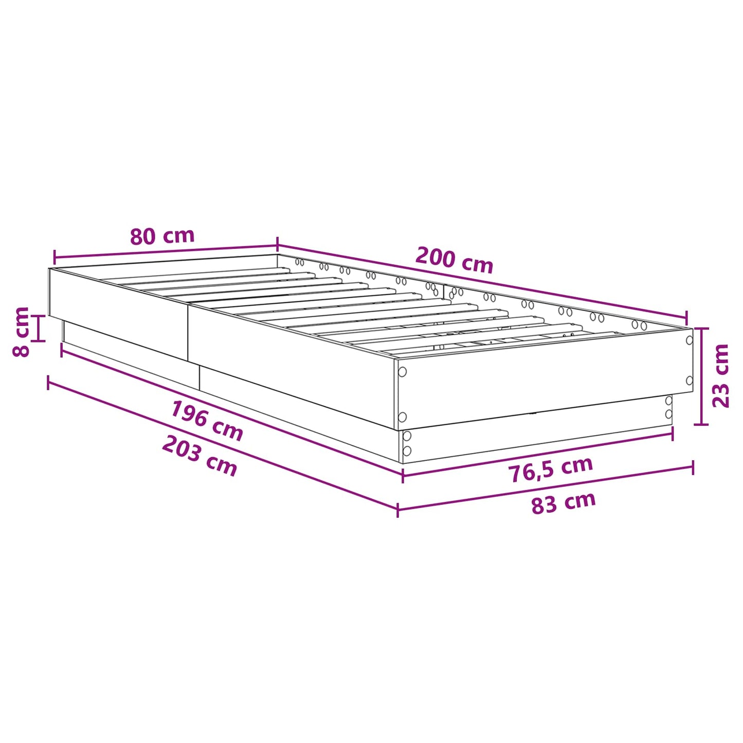 LED-es Ágykeret Füstös Tölgy 80 x 200 cm Szerelt Fa