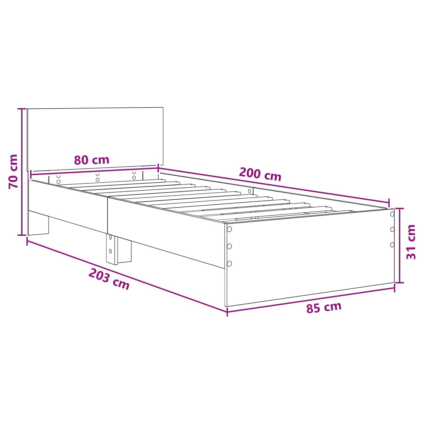 Ágykeret támlával Betonszürke 80 x 200 cm Mérnöki fa