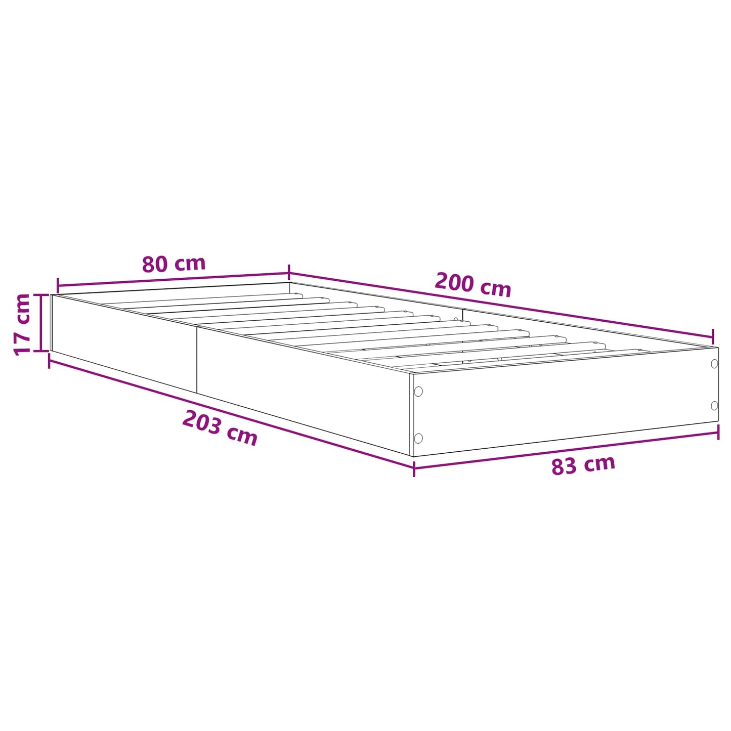Padlós ágykeret Fekete Tölgy 80 x 200 cm Szerelt Fa
