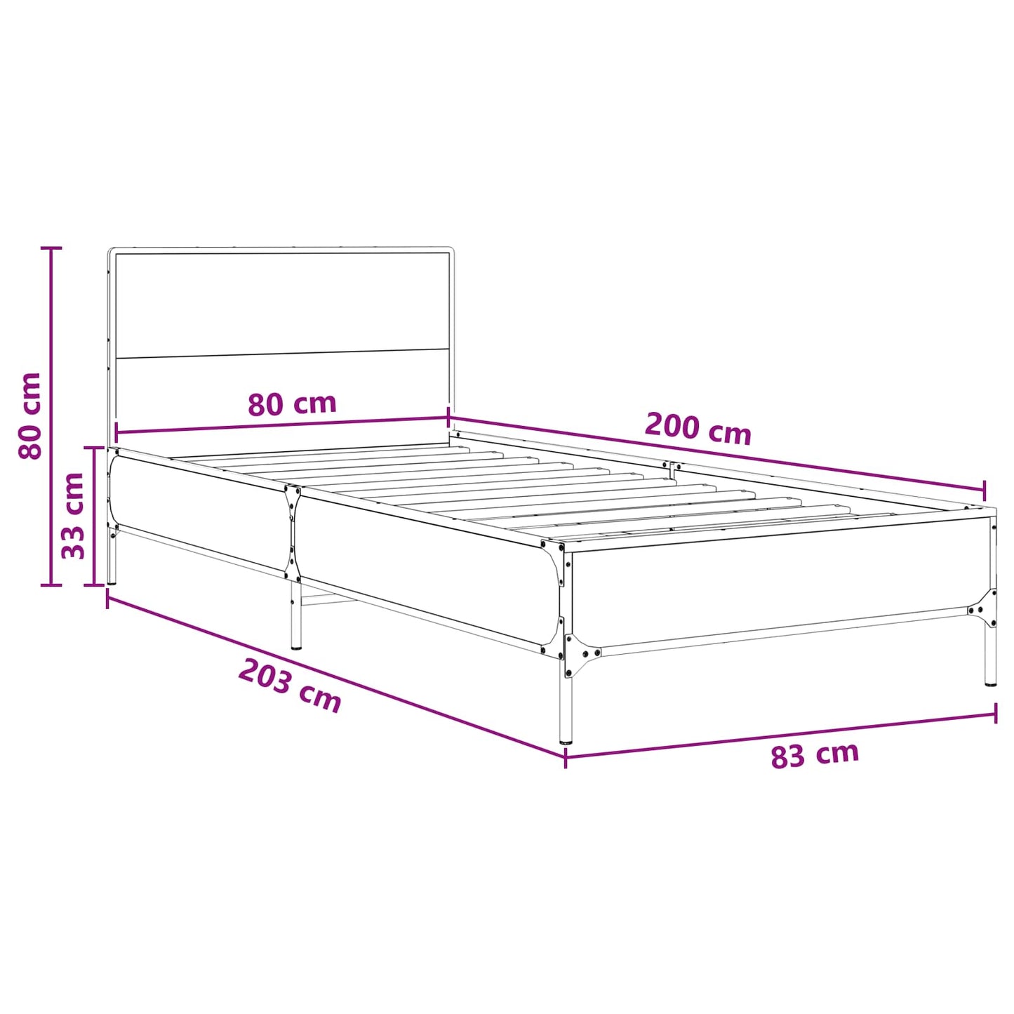 Ágykeret támlával Füstös Tölgy 80 x 200 cm Szerelt Fa